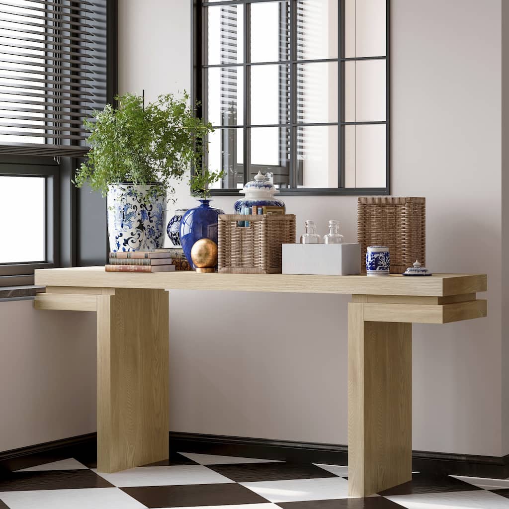 Modern Farmhouse Wood Veneered Console Table, Minimalist Sofa Table, for Entryway, Hallway, Home Office