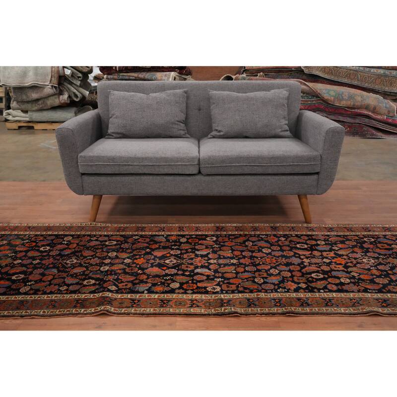 Hand Knotted Oriental 100% Kork Wool Carpet Traditional Tribal Navy Blue & Blues Bidjar Runner Rug - 18' 0'' X 3' 1''