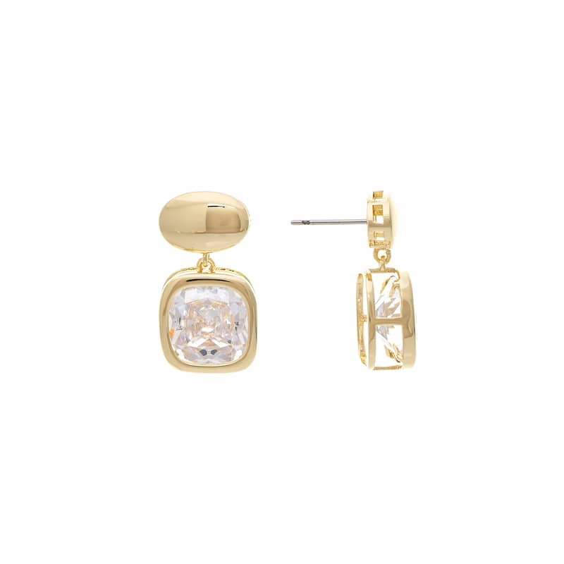 Bezel Cubic Zirconia Cushion Drop Earring - 1" Long