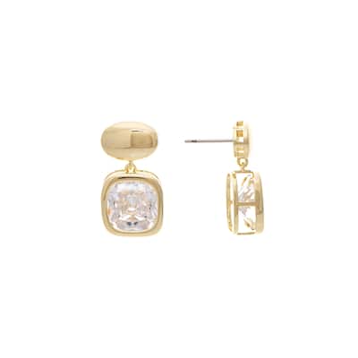 Bezel Cubic Zirconia Cushion Drop Earring - 1" Long