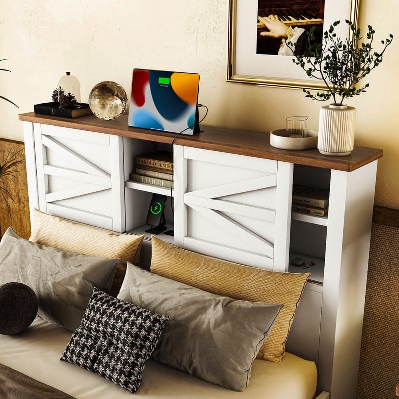 2/3/4-Piece Bedroom Set, Twin/Full/Queen, Wooden Bed, 2 Nightstands, Dresser, Sliding Door Headboard, White/White+Brown