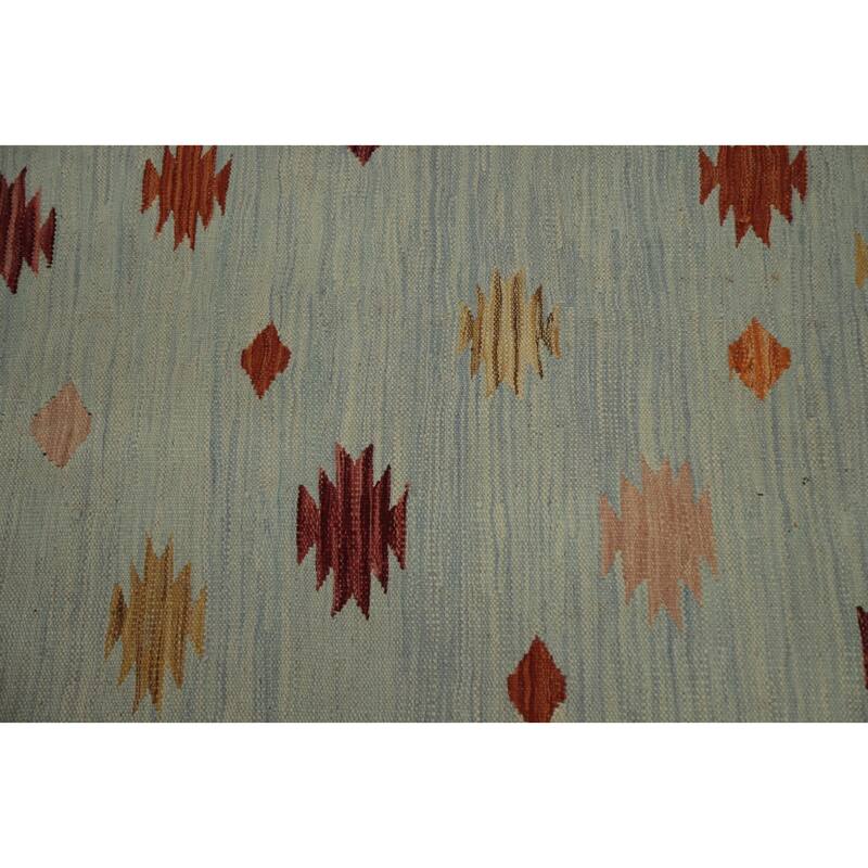 Hand Woven Oriental 100% Wool Carpet Southwestern Tribal Navy Blue & Blues Kilim Area Rug - 9' 9'' X 7' 8''