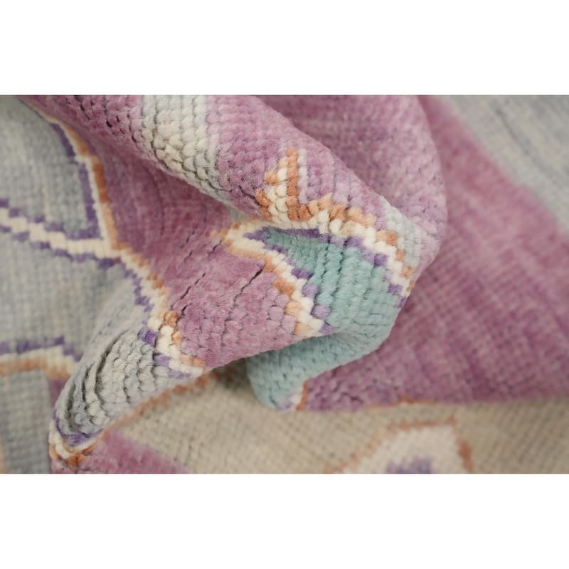 Hand Knotted Oriental 100% Wool Carpet Transitional Geometric Purples Oushak Area Rug - 7' 4'' X 4' 2''