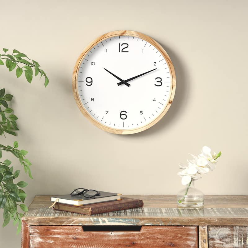 Wood Decorative Wall Clock with White Backing - Light Brown - Roche River Decor