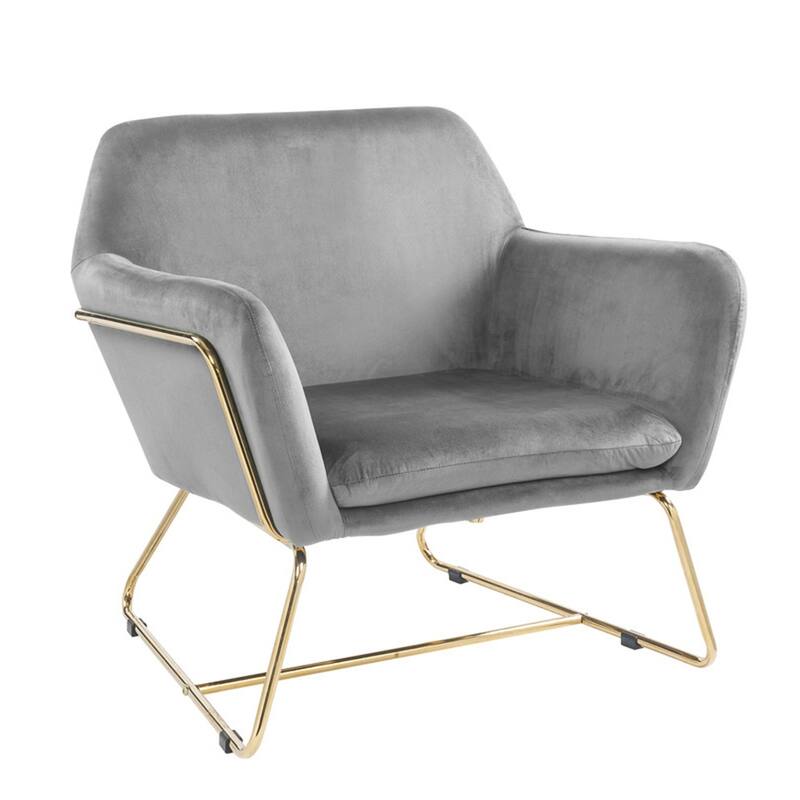 Velvet Accent Chair with Metal Base - Grey