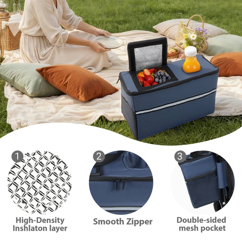 3-in-1 Folding Wagon Cart with Bench Seat & Storage, patent protection- Includes 1 ice pack, 500lbs Heavy-Duty