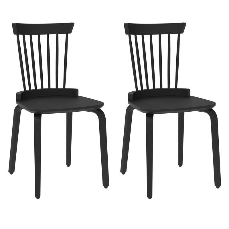 Dining Chairs Set of 2, Farmhouse Wooden Spindle Back Kitchen Chairs Solid Wood Slat Back Windsor Chair (Set of 2) - Black