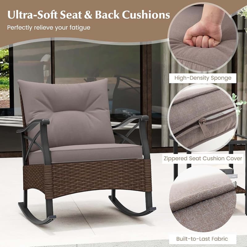 3 PCS Outdoor Rocking Chair Set Cushioned Rocker Chair w/ Side Table