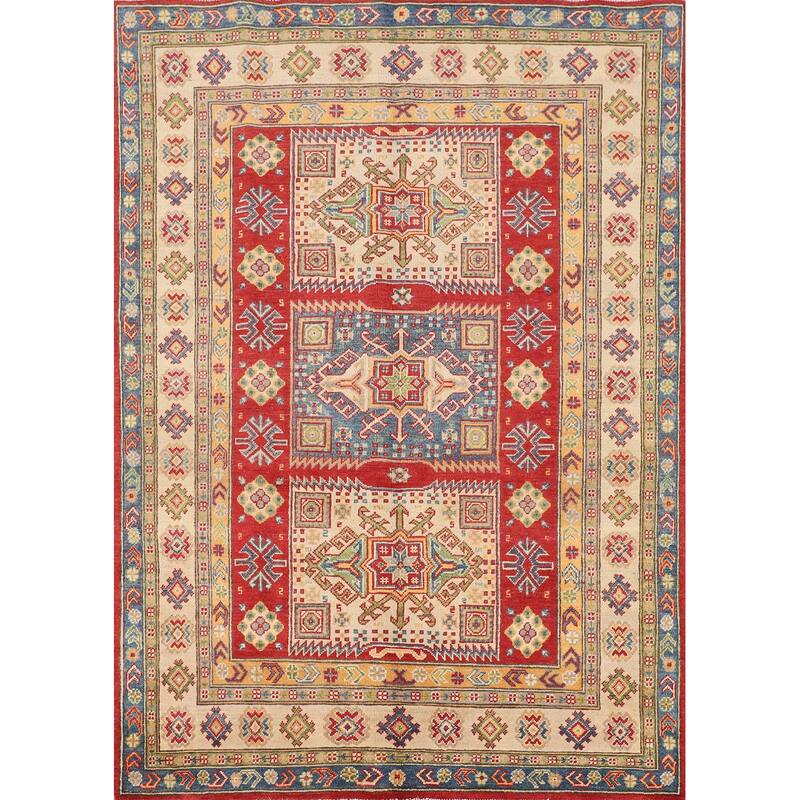 Geometric Kazak Area Rug Handmade Wool Carpet - 5'0" x 7'4"