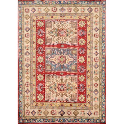 Geometric Kazak Area Rug Handmade Wool Carpet - 5'0" x 7'4"
