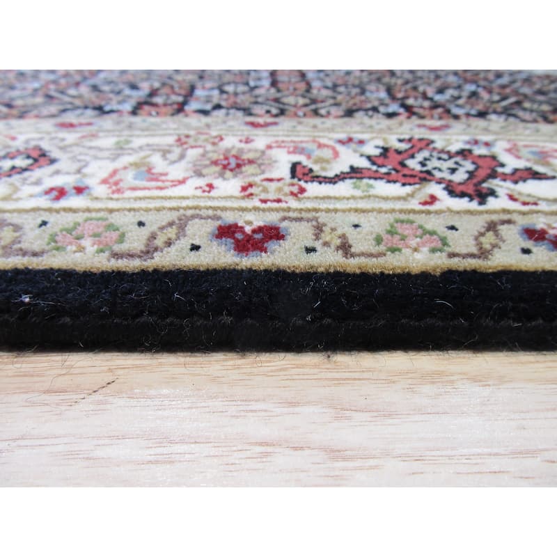 Black Hand Knotted Wool Traditional Mahi Tabriz Rug, 2'7 x 12'1 - Rich oriental design with hand-knotted wool. - N/A