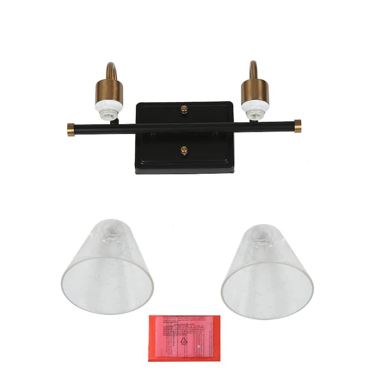Modern Glam 2-Light Brass Crooked Arms Seeded Glass Bathroom Vanity Light - 14"W x 7"D x 8"H