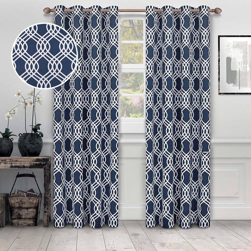 Superior Ribbon Washable Room Darkening Curtains, Set of 2 Panels - 52" x 63" - Navy Blue