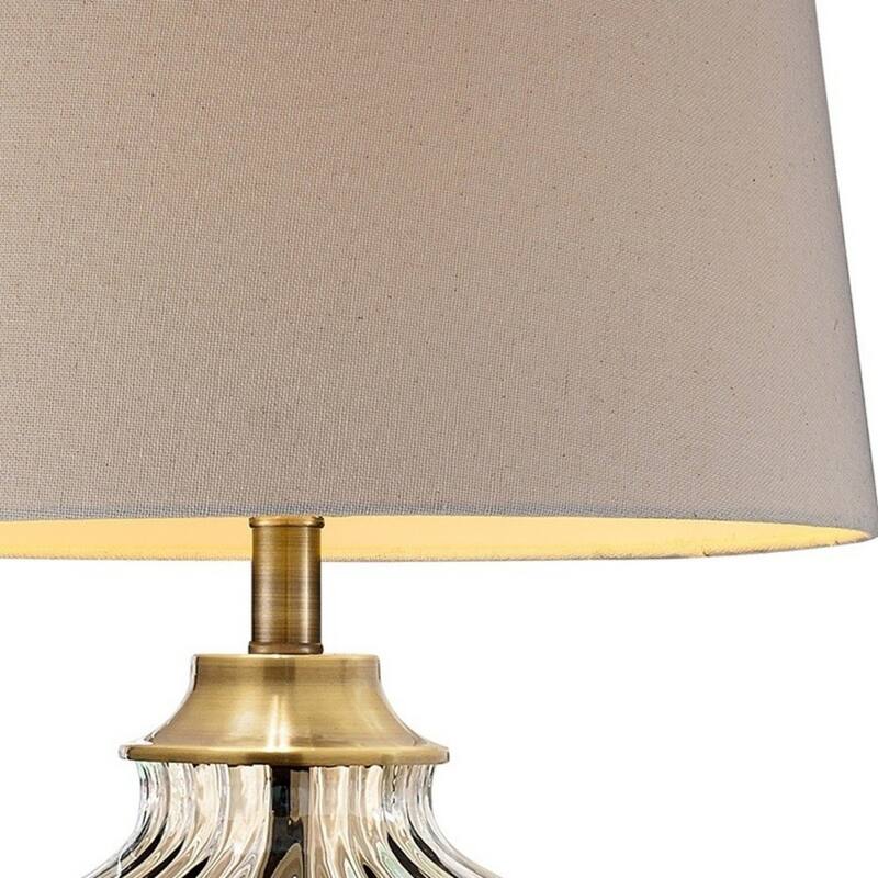 Bronze Metal Urn Table Lamp with Cream Linen Empire Shade - 16” x 16” x 28.5” (D x W x H)