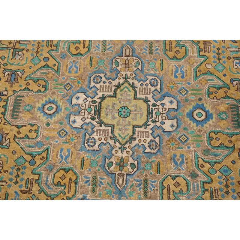 Hand Knotted Oriental 100% Wool Carpet Traditional Medallion Yellow & Gold Tabriz Area Rug - 11' 5'' X 8' 1''