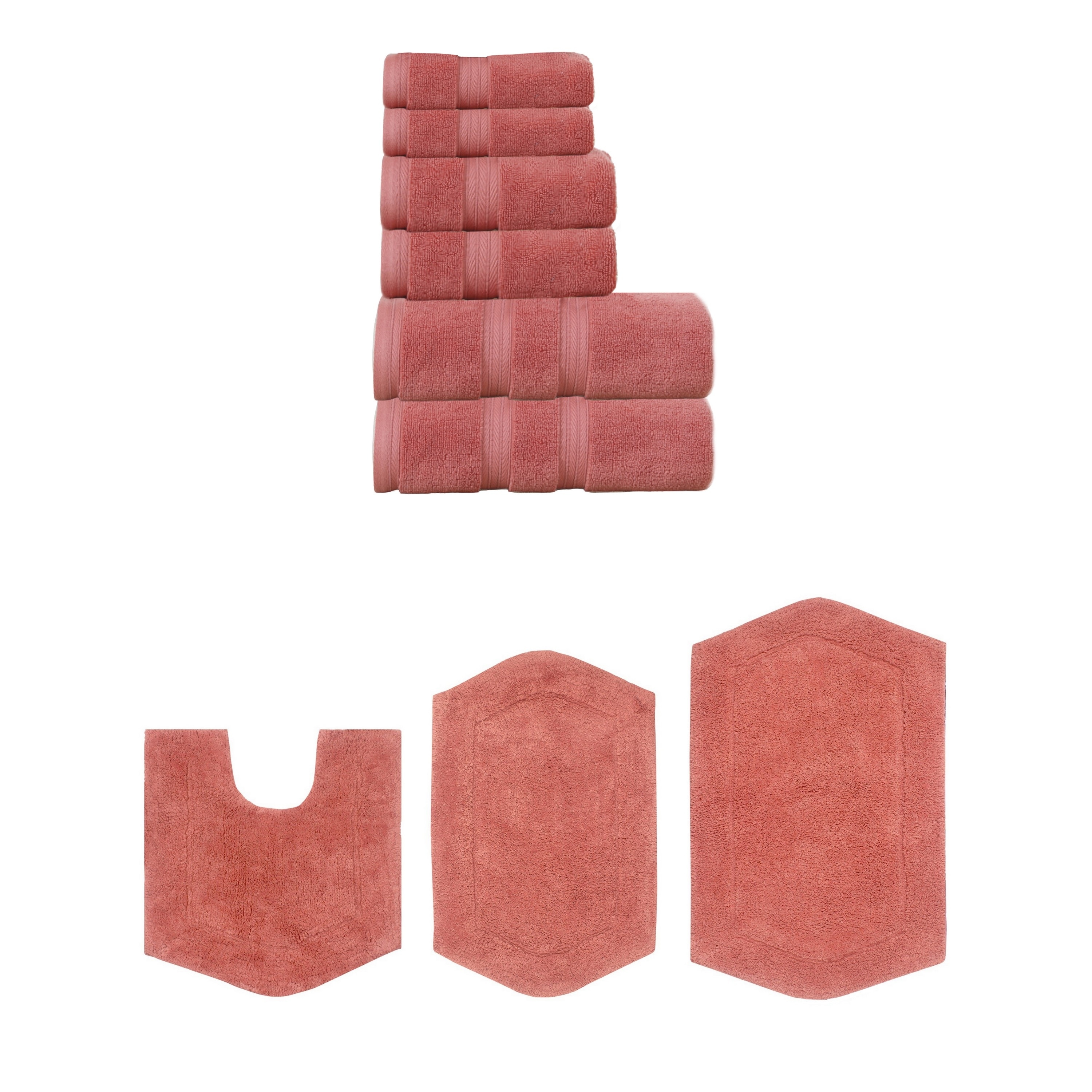 Home Weavers Waterford Collection 100% Soft Cotton Super Absorbent 6 Pc Towel Set & 3 Pc Bath Rug Combo, Non Slip (Set of 9)