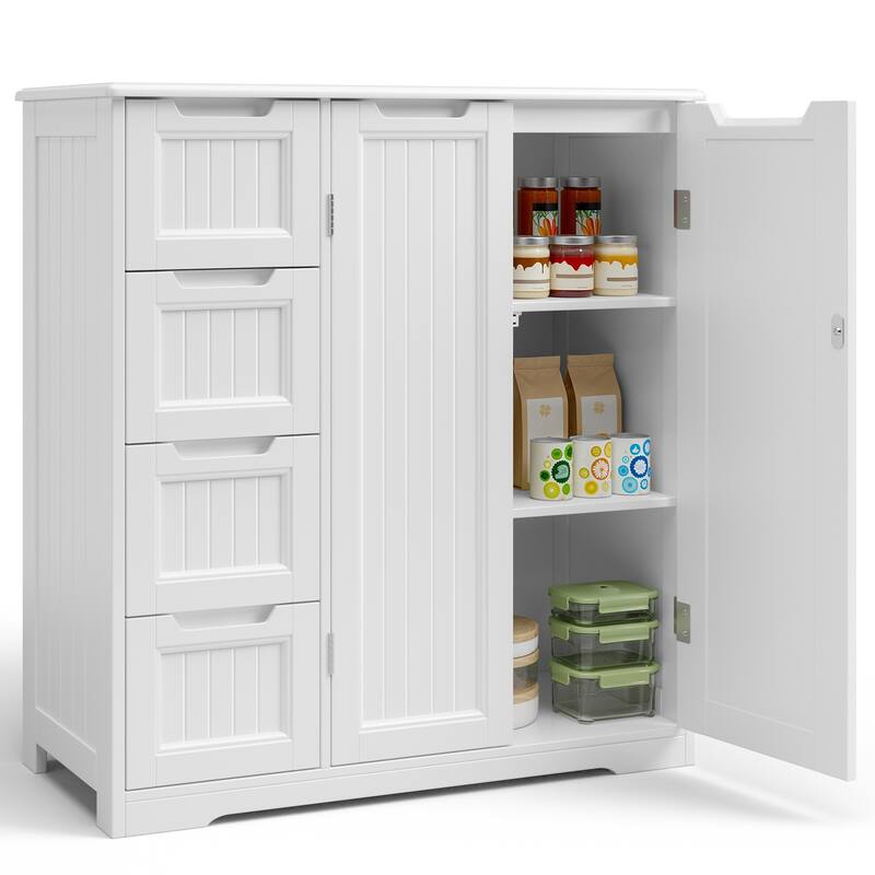33.5''H Bathroom Floor Cabinet, 31.5''W Kitchen Pantry Storage Cabinet with 4 Drawers & Double Doors