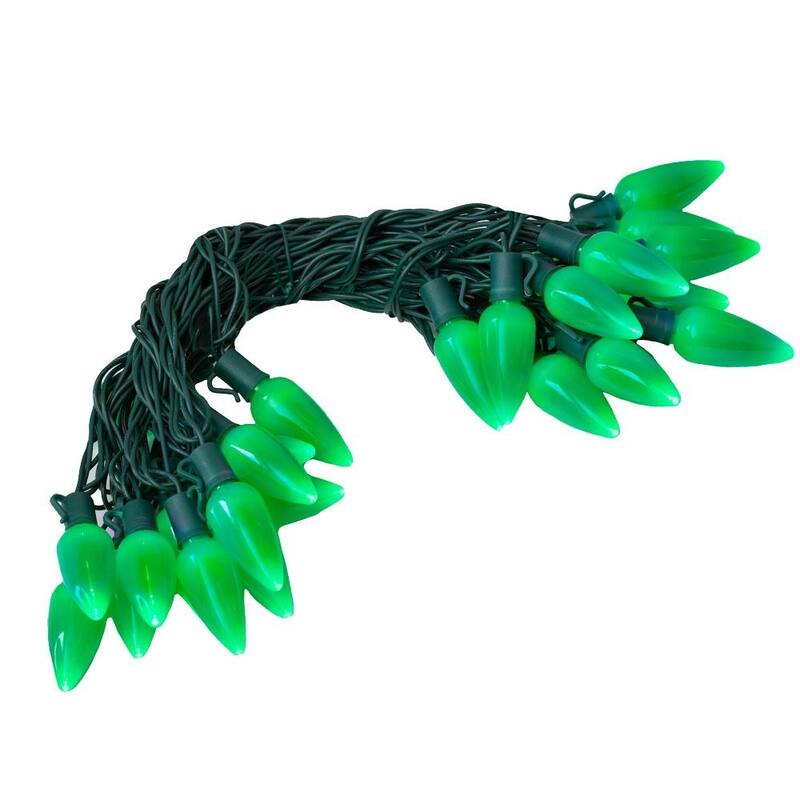 25 Foot C9 LED Ceramic Outdoor Christmas String Light Set, Green, Green Wire