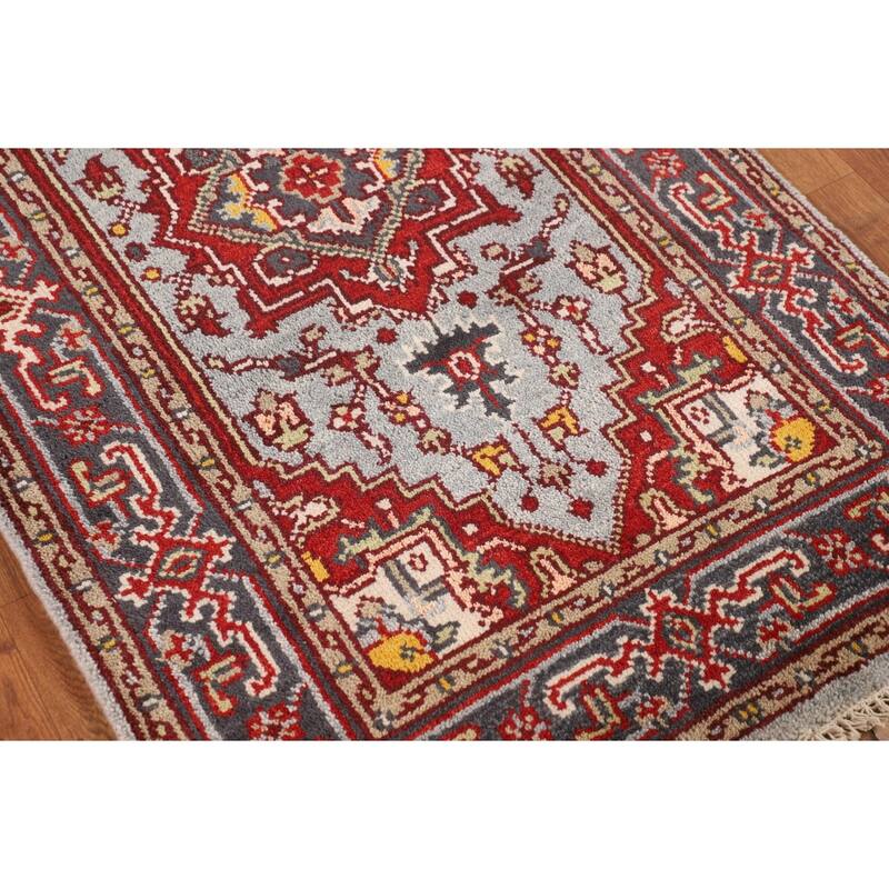 Geometric Heriz Serapi Indian Accent Rug Handmade Wool Carpet - 2'11" X 5'0"
