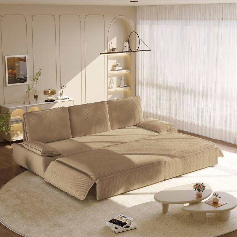 94.5" Corduroy Sofa Bed, 3-in-1 Convertible Sleeper Sofa Couch, Pull Out Sofa Bed, Space-Saving Upholstered Sofa