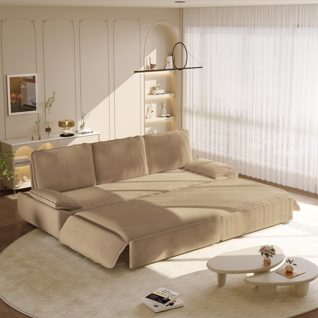 94.5" King Size Corduroy Sleeper Sofa with Pull-Out Bed, 3-in-1 Convertible Design