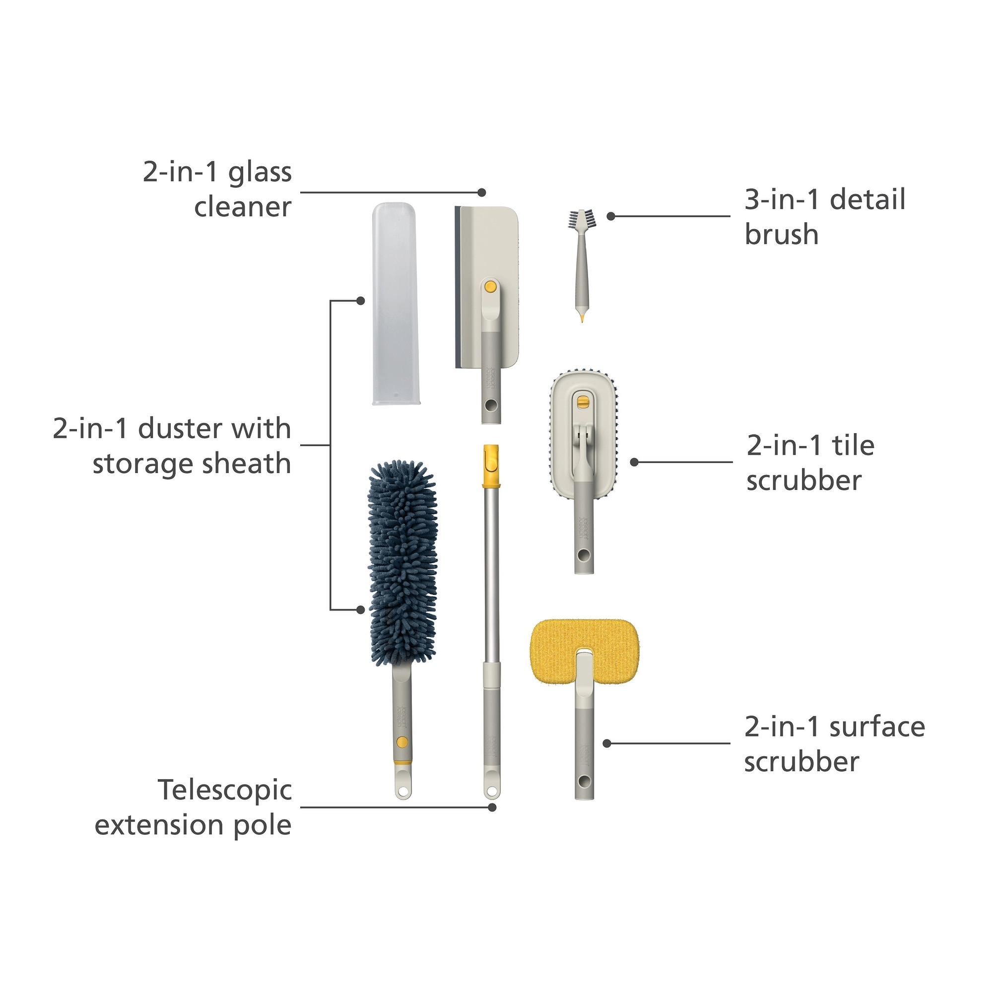 Joseph Joseph CleanTech 6-piece Deep Cleaning Set with Extension Pole