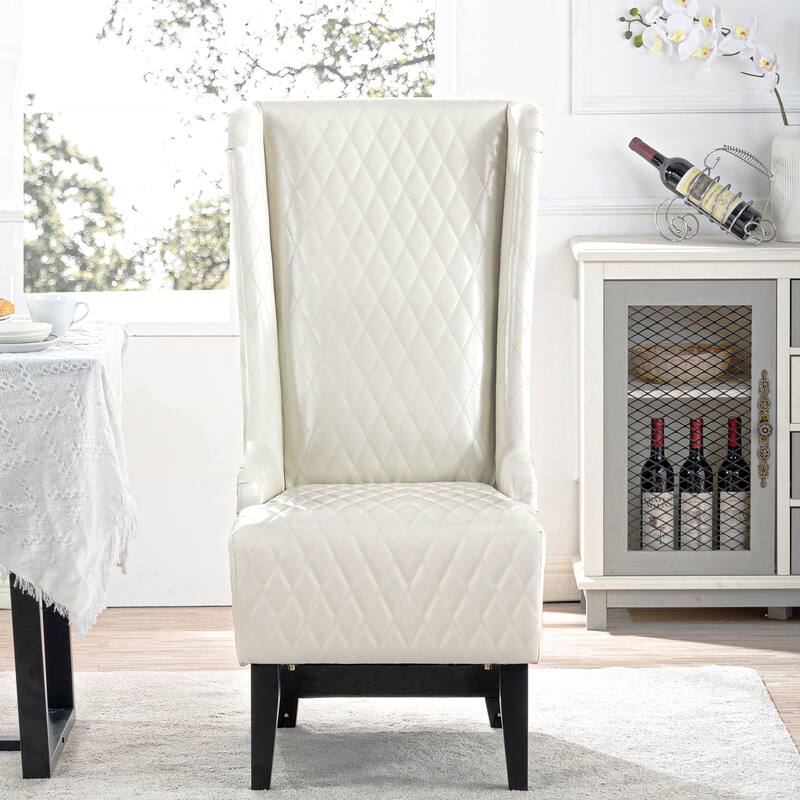 White Modern 23.03" High Back Upholstered Accent Chair with Solid Wood Frame