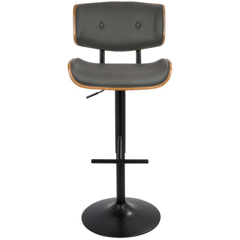 Carson Carrington Leksand Adjustable Bar Stool with Straight T Footrest (Set of 2) - Grey Faux Leather/Walnut/Black Metal