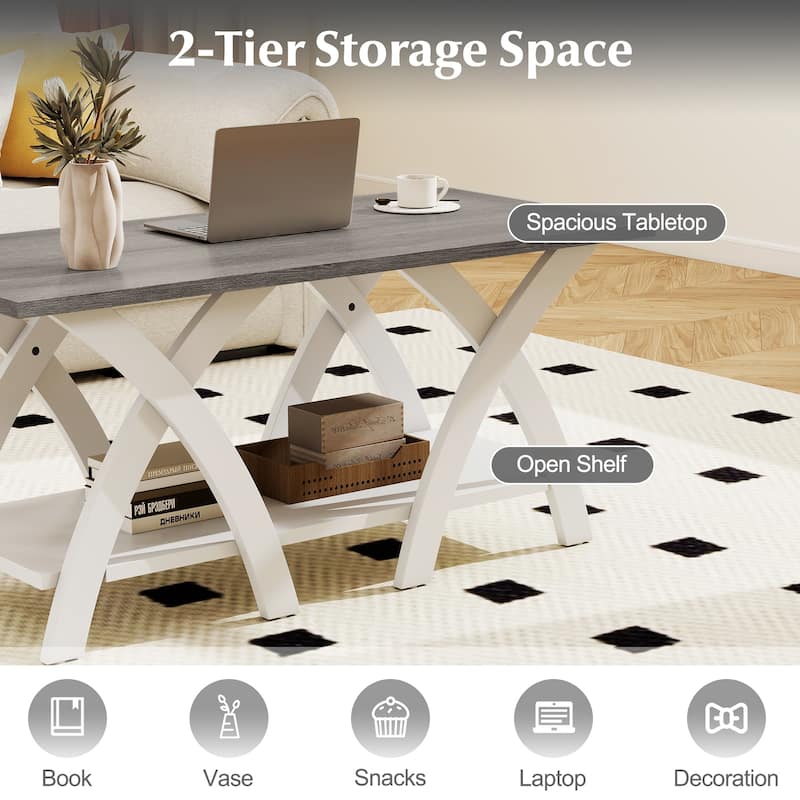 Gymax 40'' Coffee Table w/ Storage Shelf w/X-shaped Legs for Living