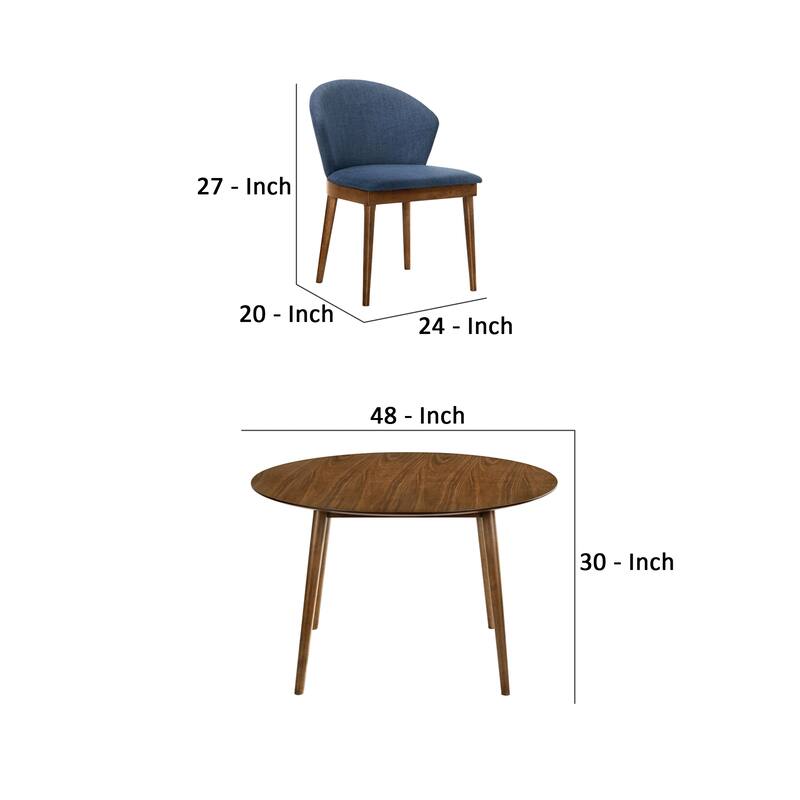 5 Piece Dining Set with Curved Side Chairs, Brown and Blue