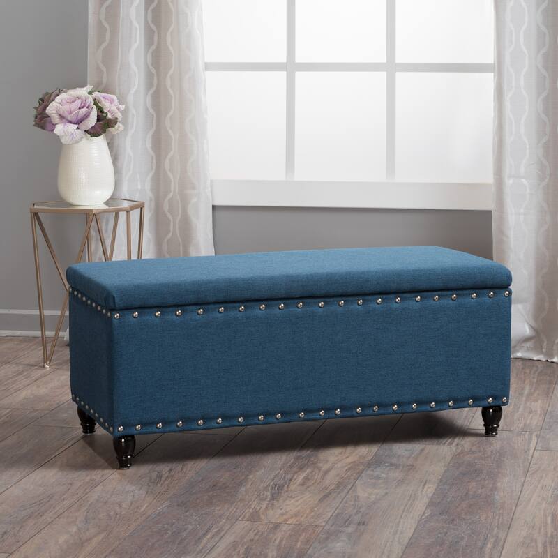Navy Blue Polyester Storage Ottoman: Nautical Chic