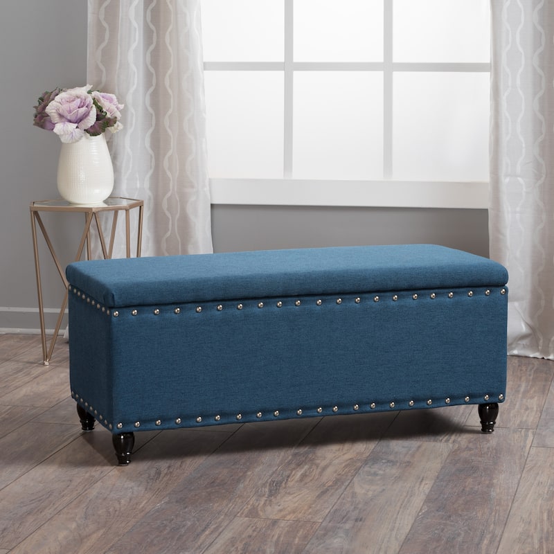 Navy Blue Polyester Storage Ottoman