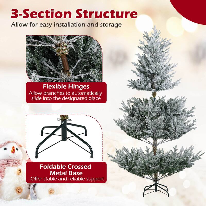 Costway 6/7/8 FT Artificial Christmas Tree with 762/1074/1470 Flocked - See Details - White & Green