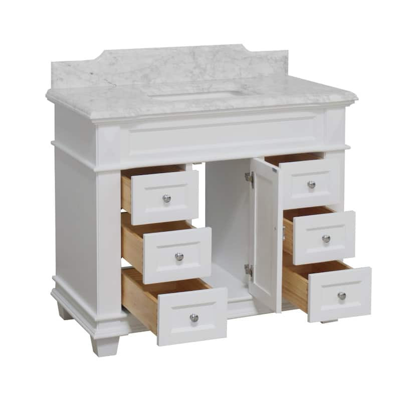 KitchenBathCollection Elizabeth 42" Bathroom Vanity with Carrara Marble Top