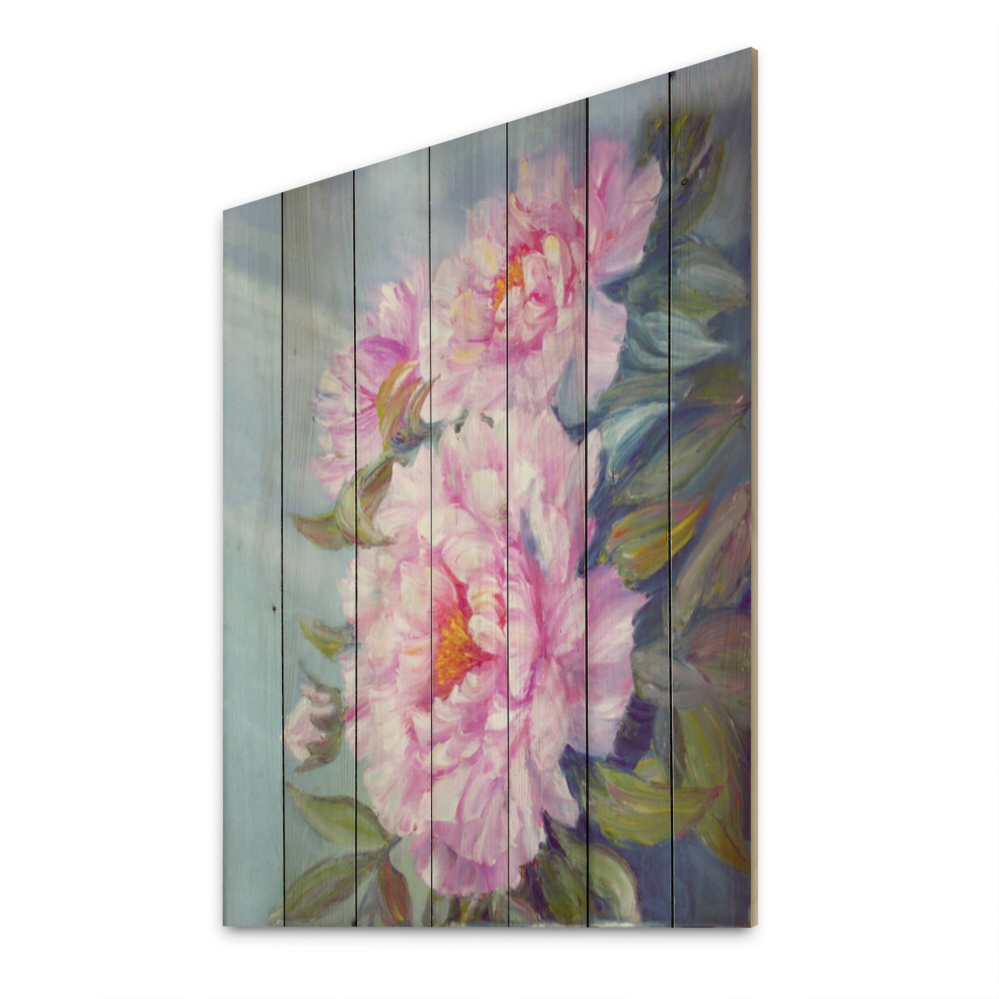 Designart 'Pink Peony Flowers Bouquet' Traditional Wood Wall Art Panels ...