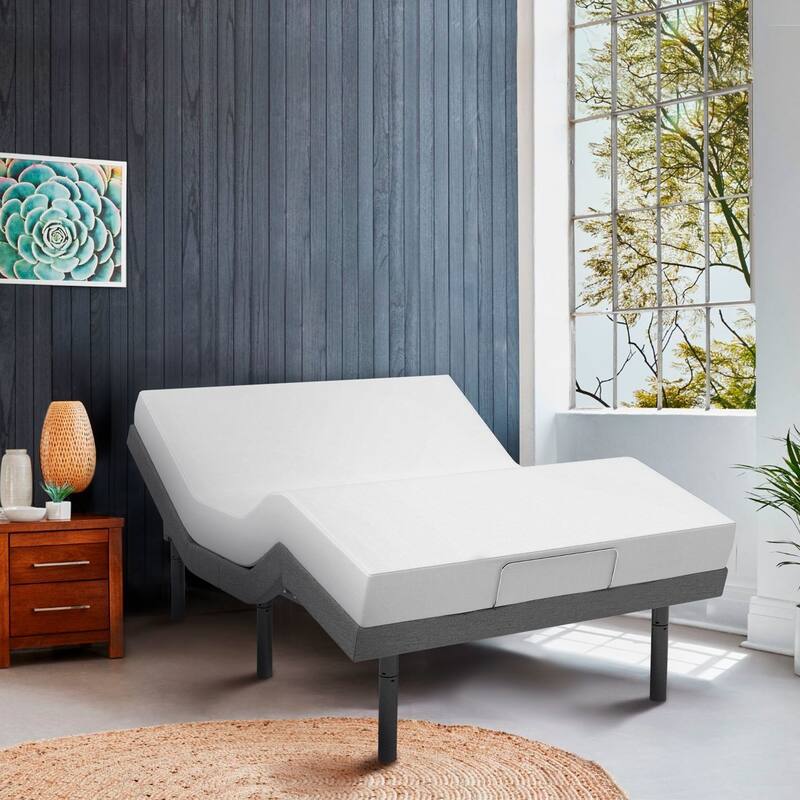 Renanim Adjustable Bed Frame with 14inch Hybrid Mattress, Dual Massage