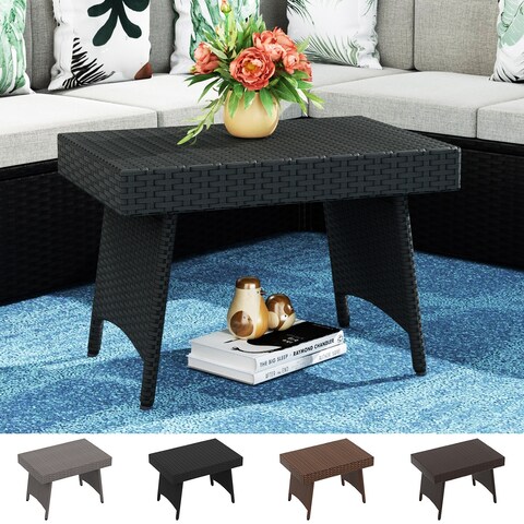 Peader Outdoor Wicker Adjustable Collapsible Folding Table