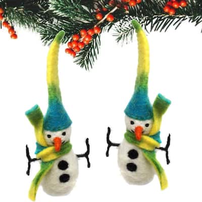 Handmade Felt Nordic Snowman Ornament (Set of 2)