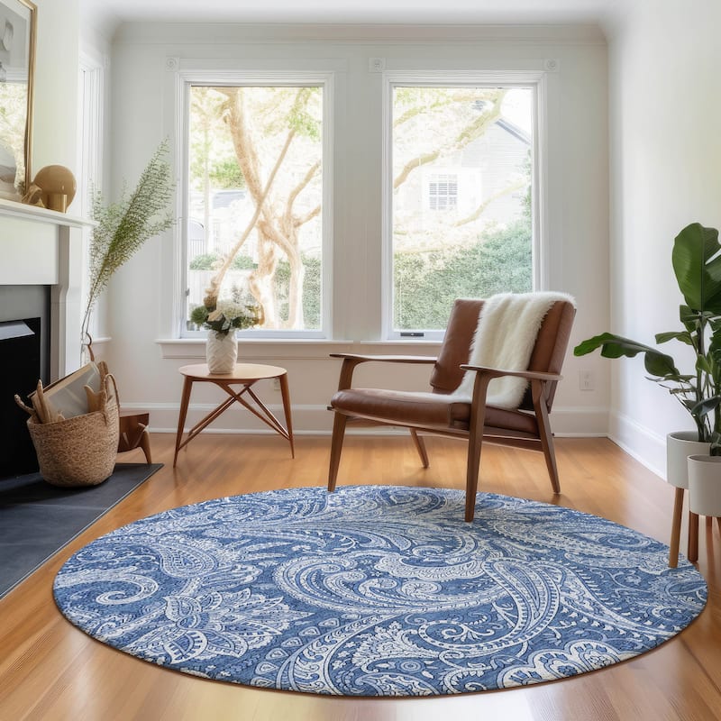 Premium Washable Super Soft Traditional Paisley Mayfield Rug - Navy - 8' x 8' - Round