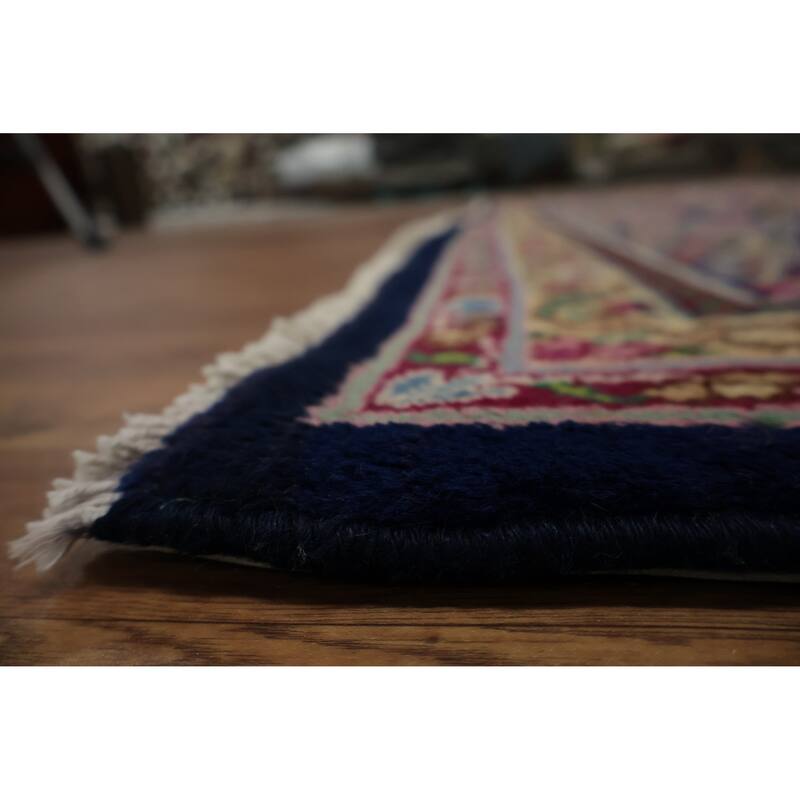 Hand Knotted Oriental 100% Wool Carpet Traditional Floral Navy Blue & Blues Kerman Area Rug - 13' 0'' X 9' 11''