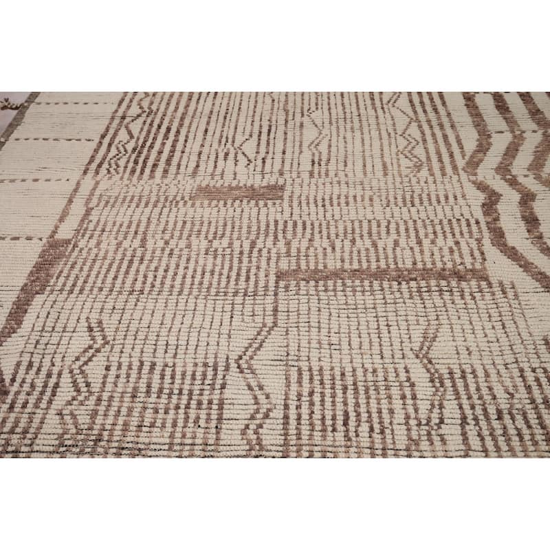 All-Over Striped Moroccan Area Rug Handmade Wool Carpet - 7'11" x 11'2"