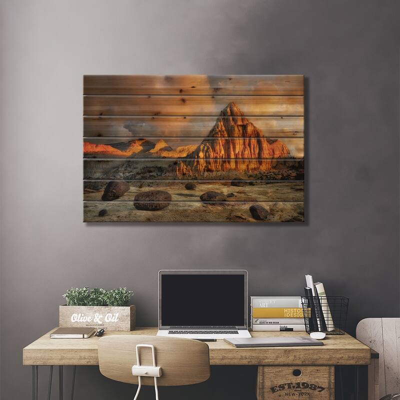 Desert Pinacle Print On Wood by Dennis Frates - Multi-Color