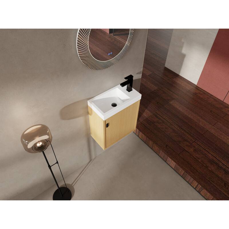 GDFStudio - Helsinki 18.5" Modern Wall-Mounted Bathroom Vanity Set with Resin Sink, Soft Closing Door & Antirust Hardware