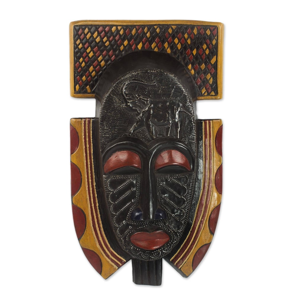 Handmade African Wood Mask, 'Osunu' (Ghana) - 19" H x 11" W x 3.7" D