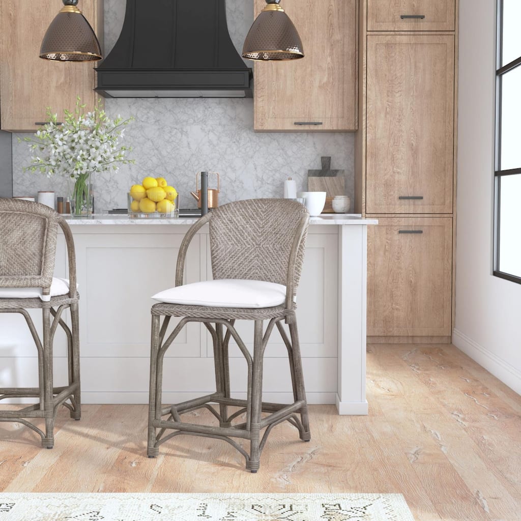 Aged Grey Rattan Cushioned Chair Stool by East at Main