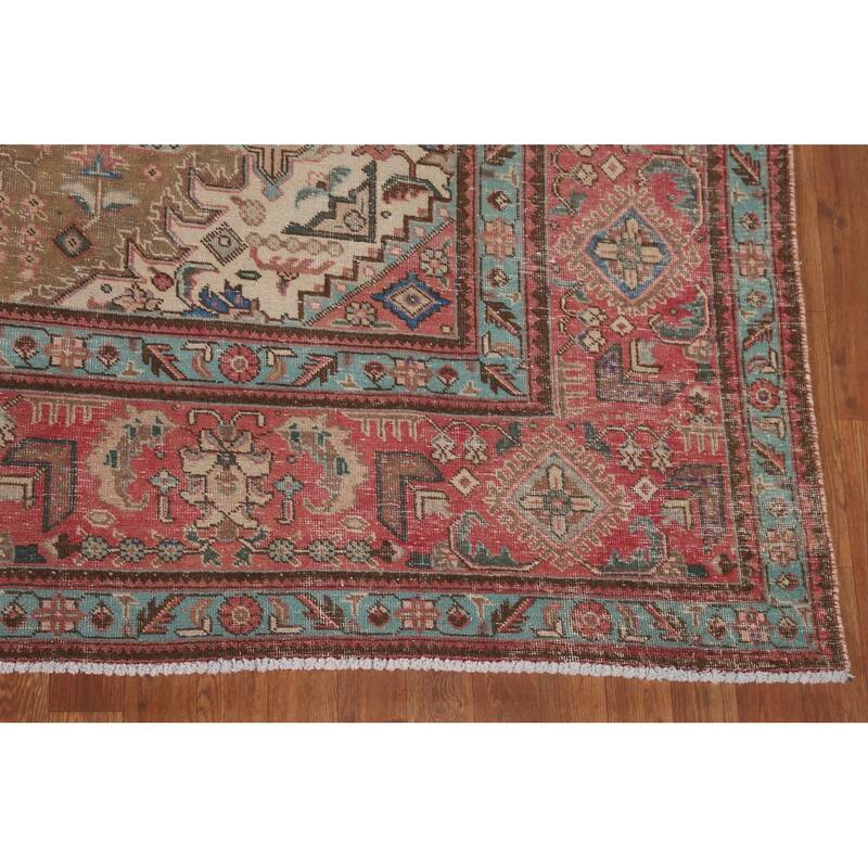 Distressed Gold Tabriz Persian Vintage Rug Handmade Wool Carpet - 8'3"x 10'8"
