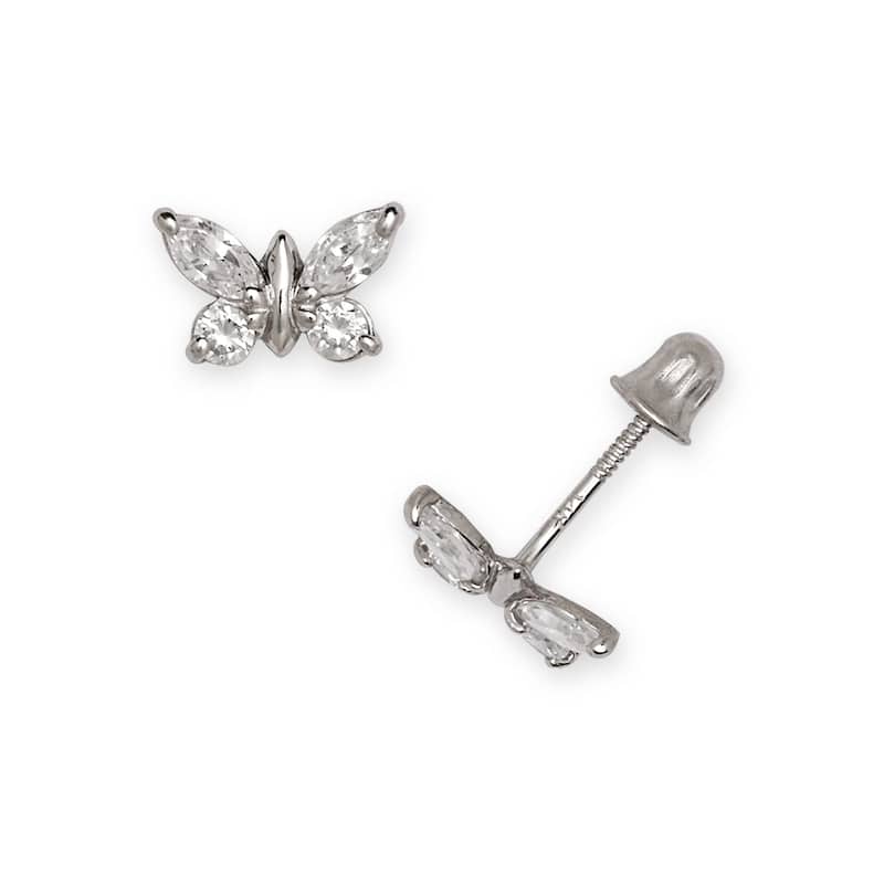 Curata 14k White Gold Marquise Cubic Zirconia Butterfly Screw Back Earrings
