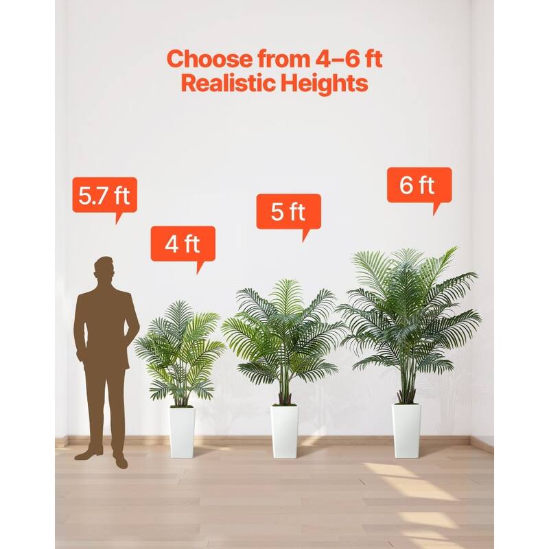 Green Lifelike Faux Areca Palm Tree with Moss-Covered Planter for Indoor Plant Decoration