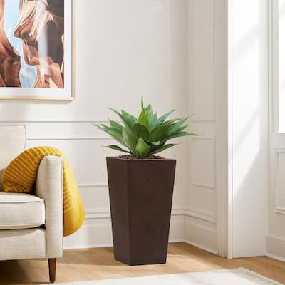 Rustic Brown MgO Tall Tapered Planter with Drainage Hole and Plug - 24.2" H