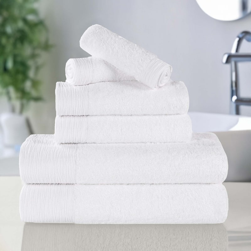 Superior Sierra Rayon From Bamboo Cotton Blend 6 Piece Bathroom Towel Set - White